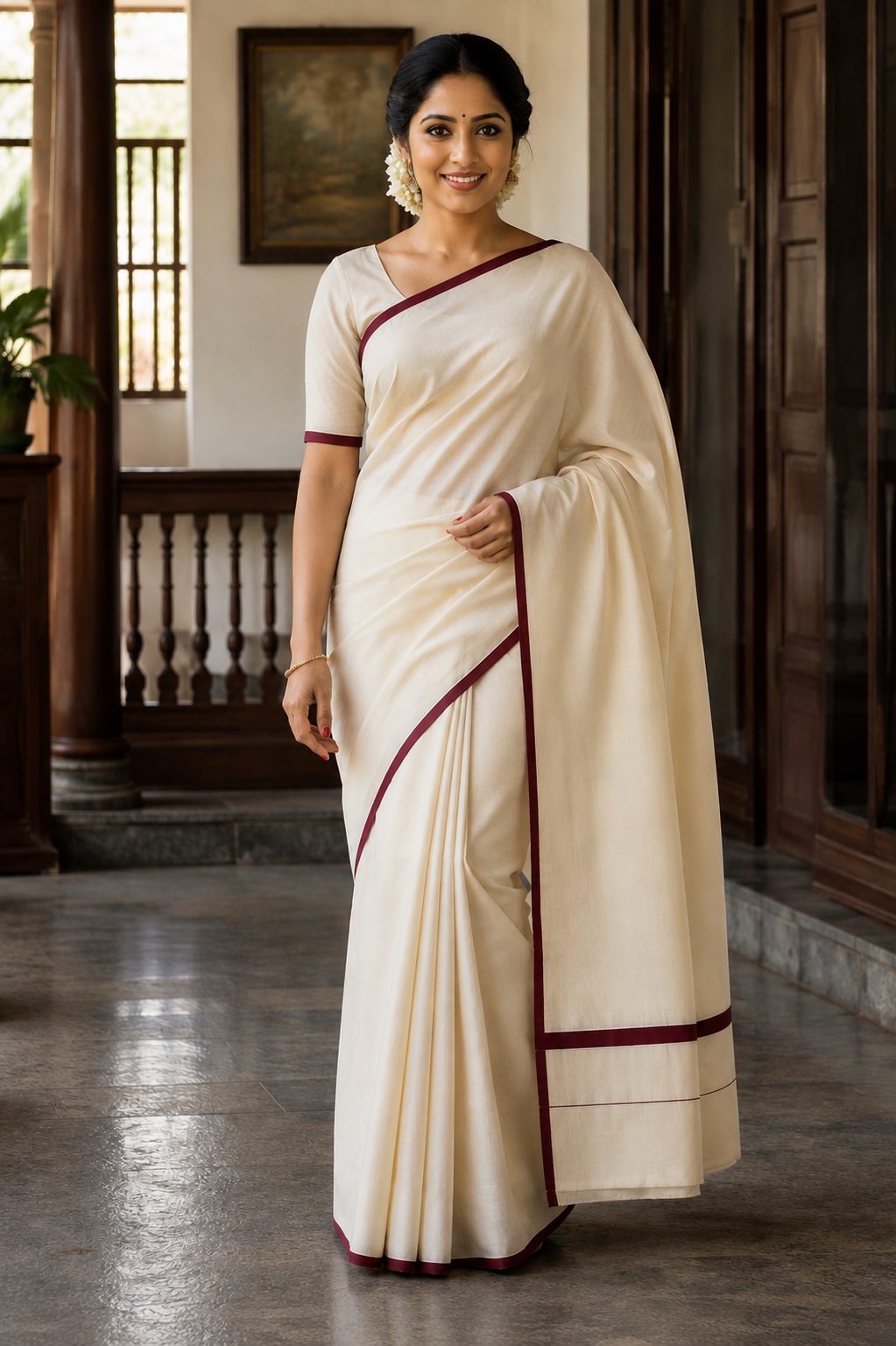 Pure Cotton Puliyilakkara Saree - SRPKN049