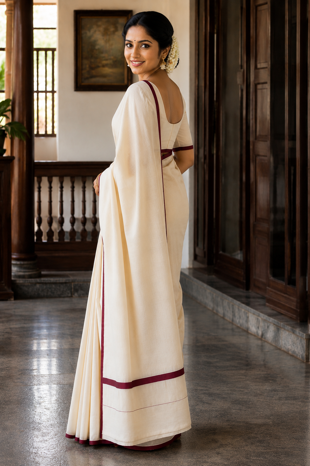 Pure Cotton Puliyilakkara Saree - SRPKN049