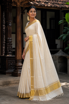 Pure Handloom Plain Saree with Lines (100/100 Count) & Running Blouse - SRHKN015