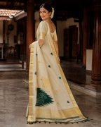 Pure Handloom Temple Design Saree (100/100 Count) with Running Blouse  - SRHKN020