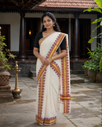 Power Loom Set Mundu (Mundu Neriyathum) – Red & Gold Temple Design - SMPKN012
