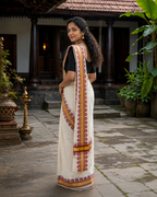 Power Loom Set Mundu (Mundu Neriyathum) – Red & Gold Temple Design - SMPKN012
