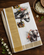 Power Loom Elephant Print Saree with Running Blouse - SRPKN029
