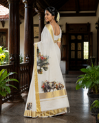 Power Loom Elephant Print Saree with Running Blouse - SRPKN029