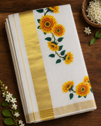Power Loom Sunflower Print Saree with Running Blouse - SRPKN030