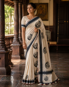 Power Loom Black & Silver Unni Kannan Print Saree with Running Blouse - SRPKN033