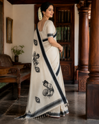 Power Loom Black & Silver Unni Kannan Print Saree with Running Blouse - SRPKN034