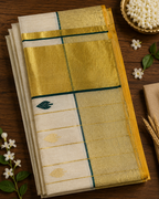 Pure Handloom Tissue Saree – Green Leaf Design with Running Blouse - SRHKL026