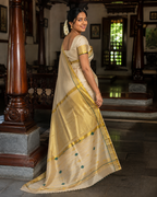 Pure Handloom Tissue Saree – Green Leaf Design with Running Blouse - SRHKL026