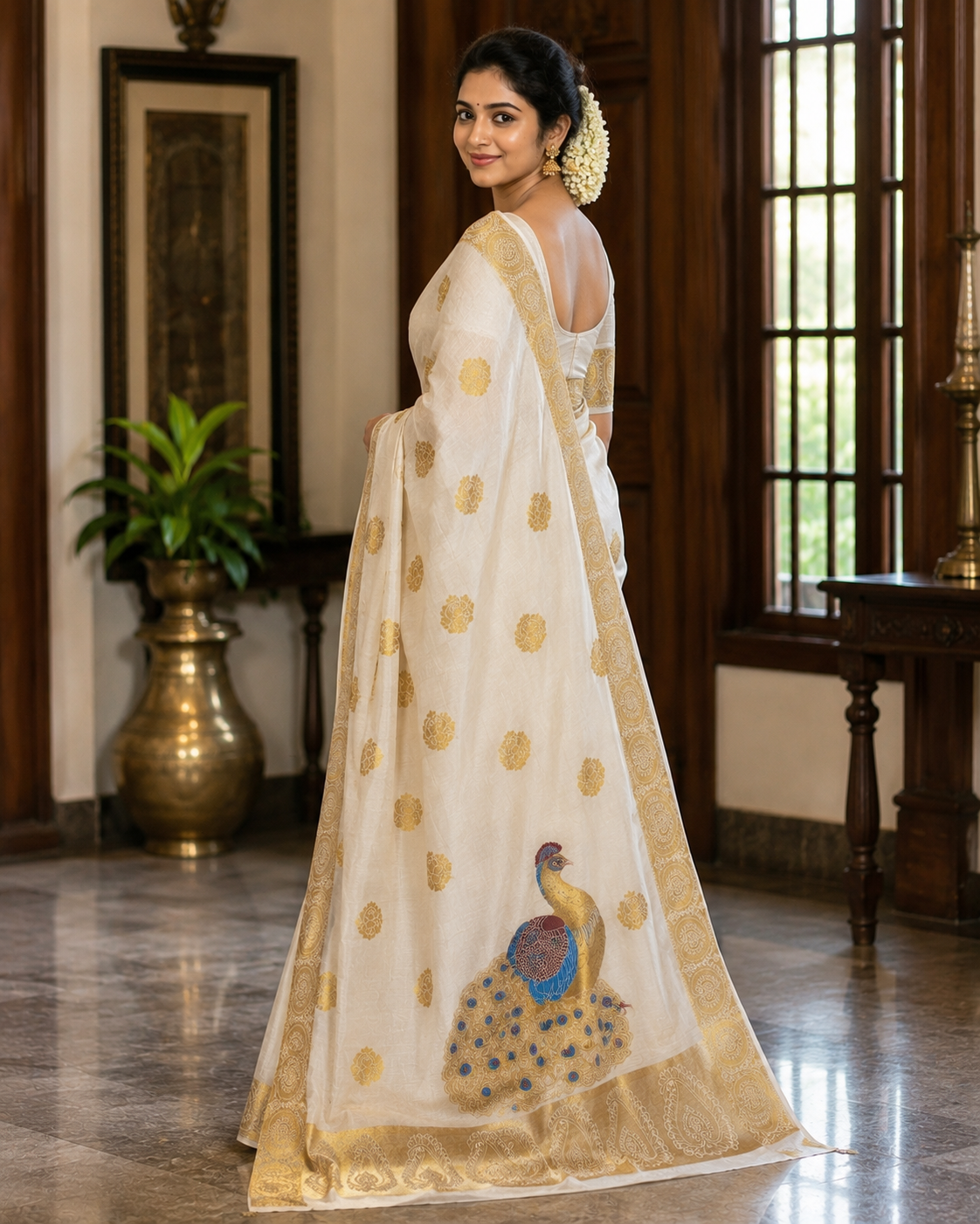 Elegant Tissue Saree with Peacock Embroidery - SRPKL040