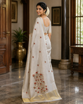 Elegant Tissue Saree with peacock design - Red and golden - SRPKL041