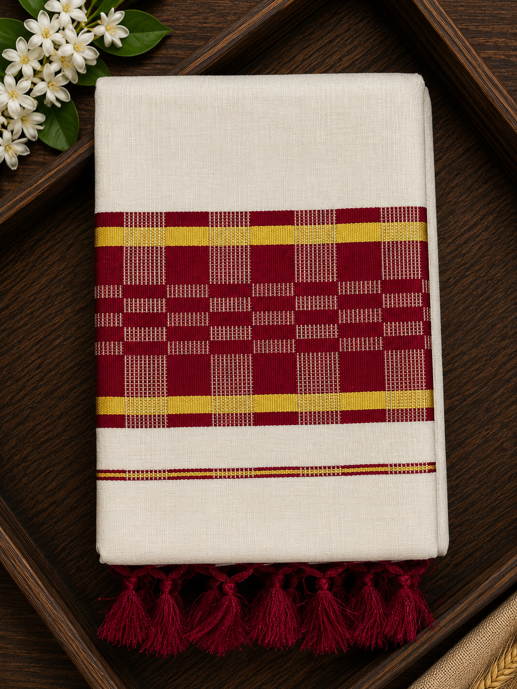 Elegant Tissue Saree with Deep blue border and Tassels - SRPKL045