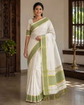 Tissue Saree with Green and Golden Kasavu Border - SRPKL046