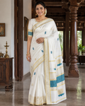 Cotton Saree with Lotus Polka & Temple Design - SRPKL047