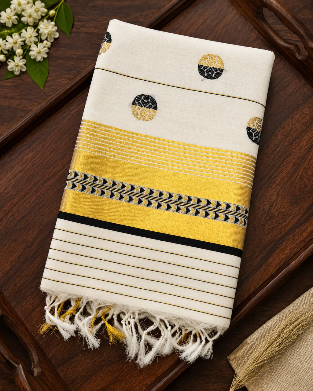 Premium Handloom Saree with Polka Dots & Temple Design - SRHKL031