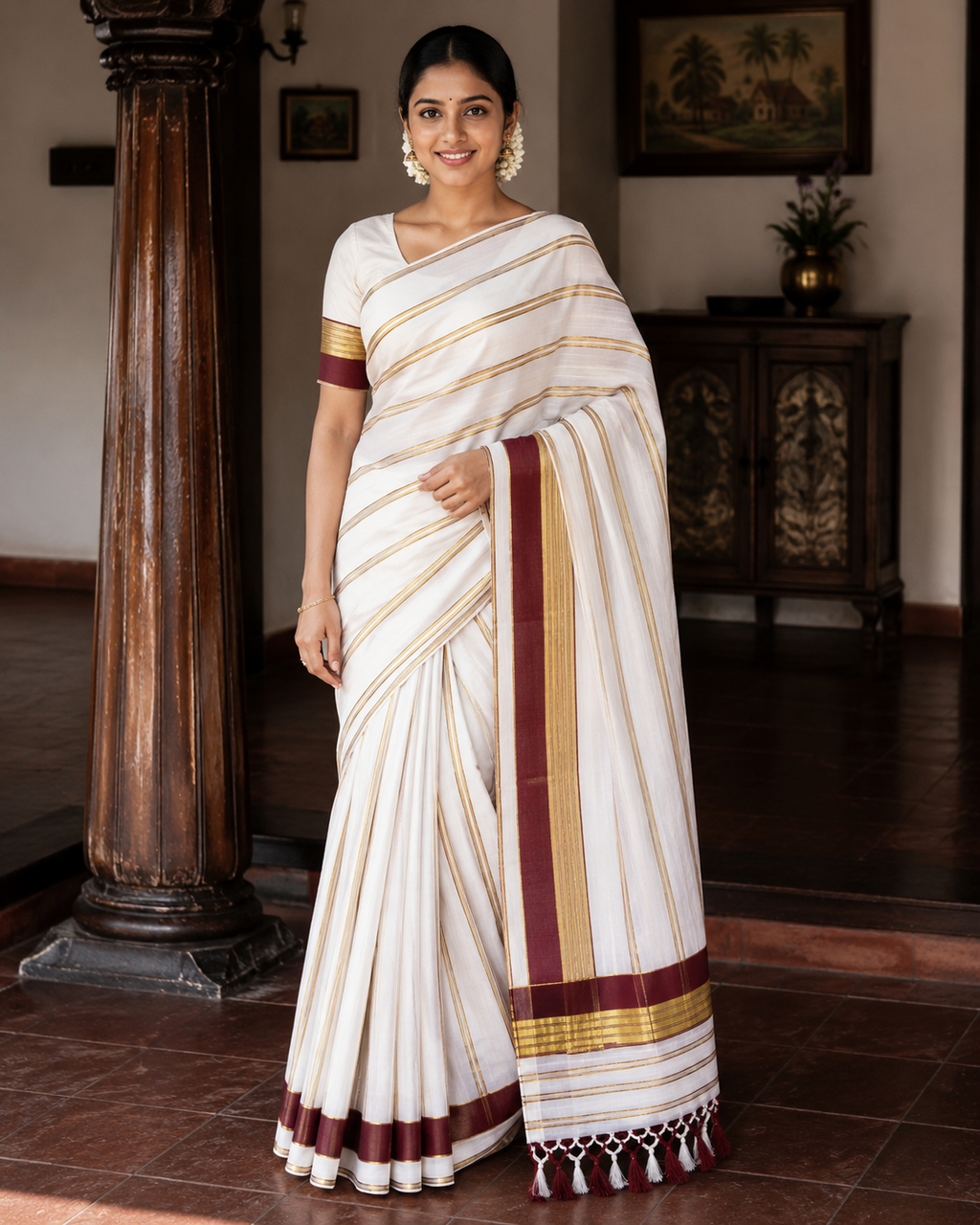 Multi Color Cotton Saree with Tussels - SRPKL035
