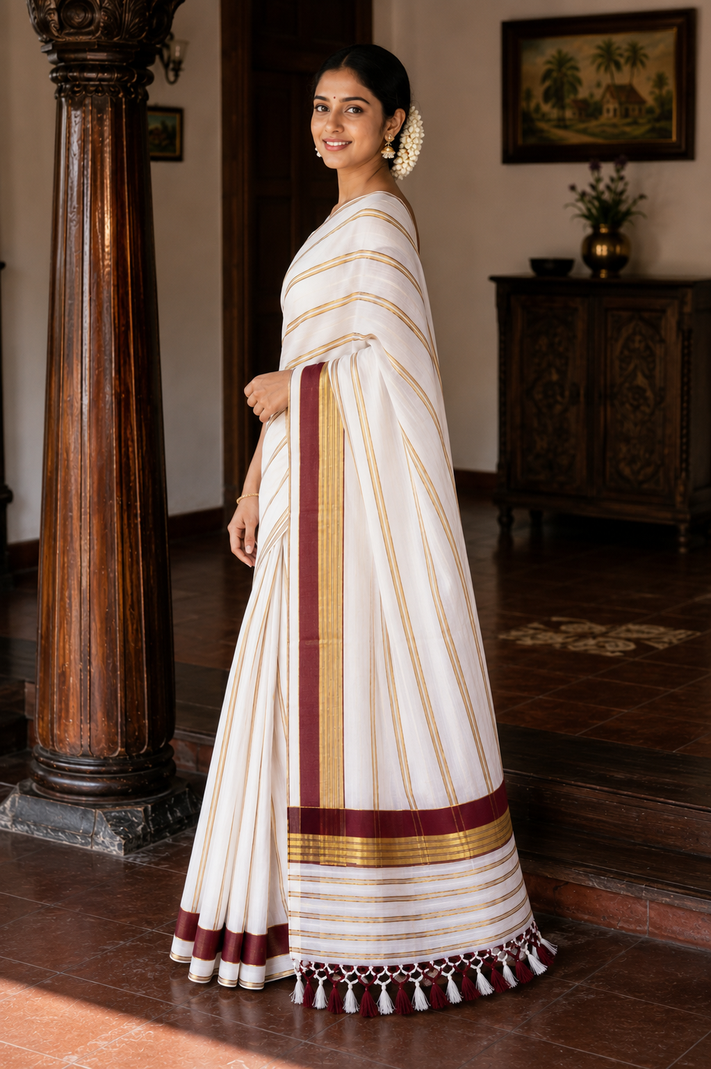 Multi Color Cotton Saree with Tussels - SRPKL035