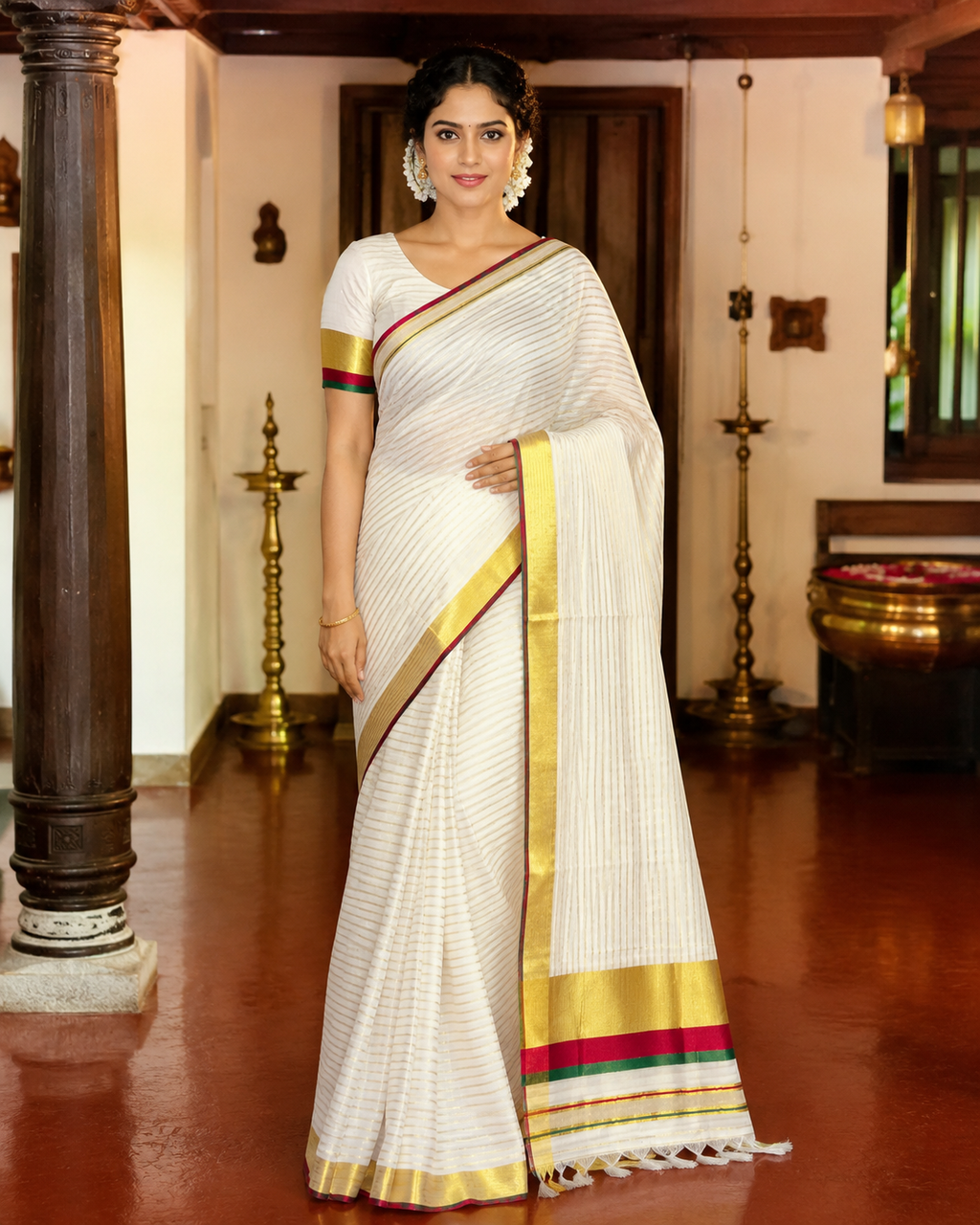 Pure Cotton Tissue Stripes Saree - SRPKL037