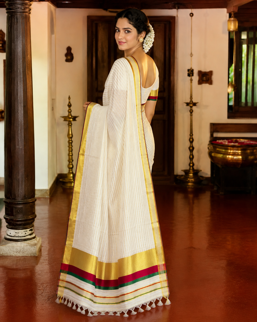 Pure Cotton Tissue Stripes Saree - SRPKL037