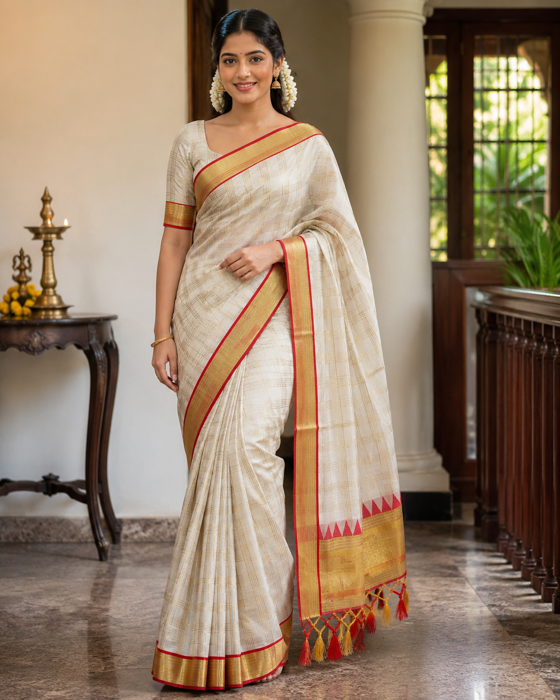 Pure Cotton Check Saree - SRPKL038