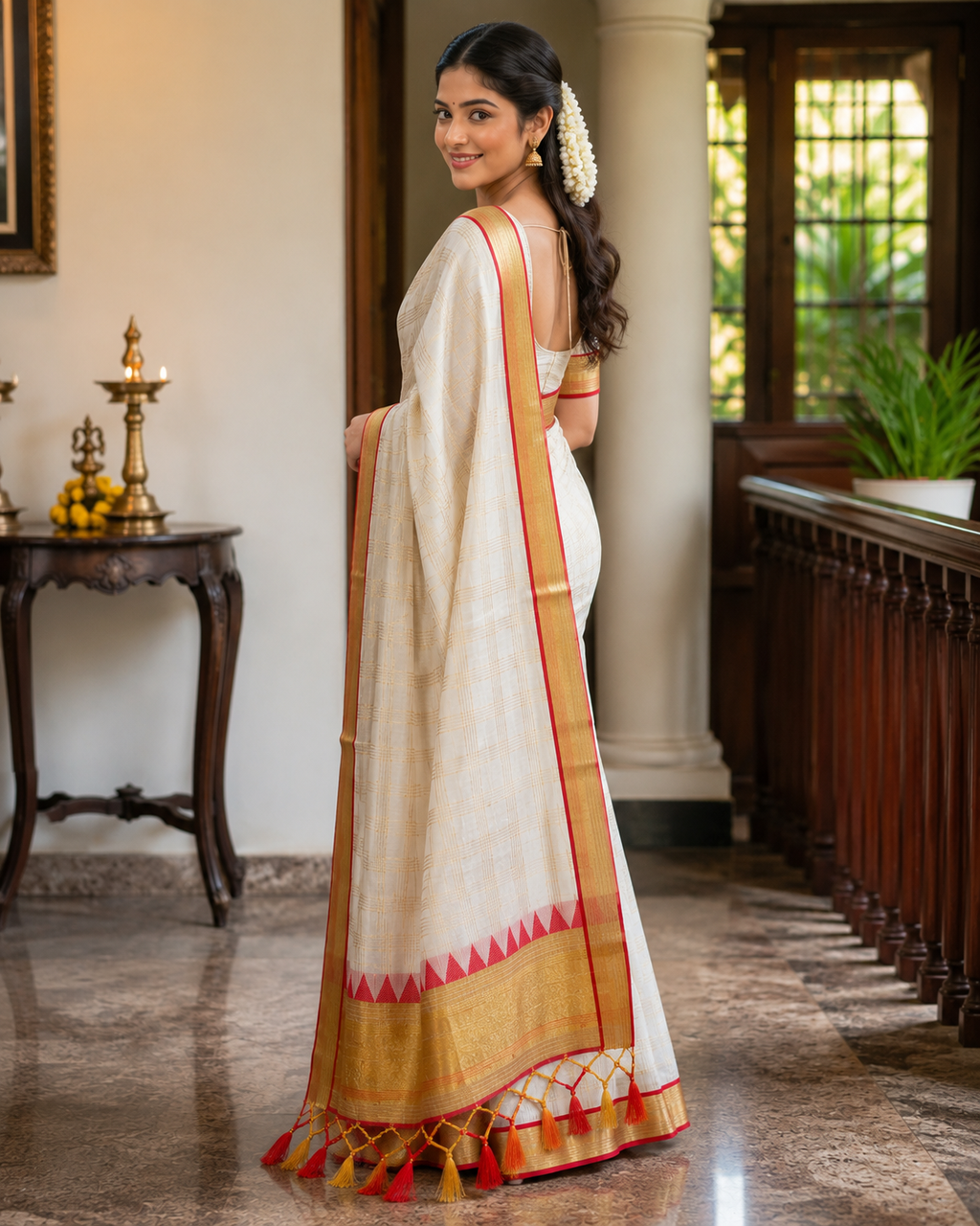 Pure Cotton Check Saree - SRPKL038