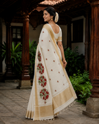 Power Loom Cotton Tissue Saree with Floral Embroidery - SRPKN022