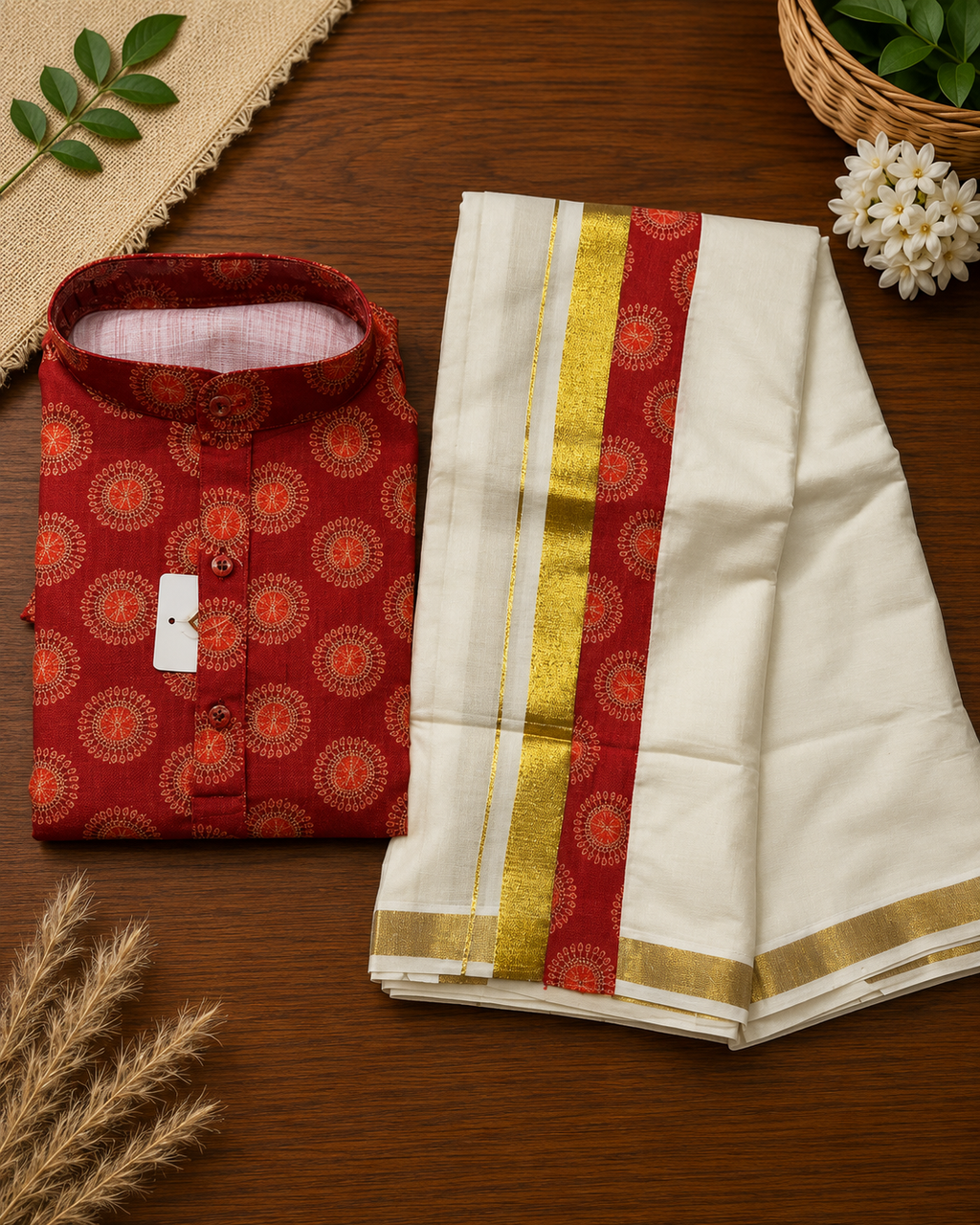 Power Loom Ajrak Print Men's Kurta & Printed Dothi Combo  - SRPKN027