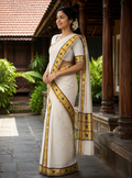 Pure Handloom Set Mundu (Mundu Neriyathum) – Maroon