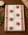 Pure Cotton  Kerala  Kasavu Saree  with Copper Jerry Floral Thread Work  - SRPKL004