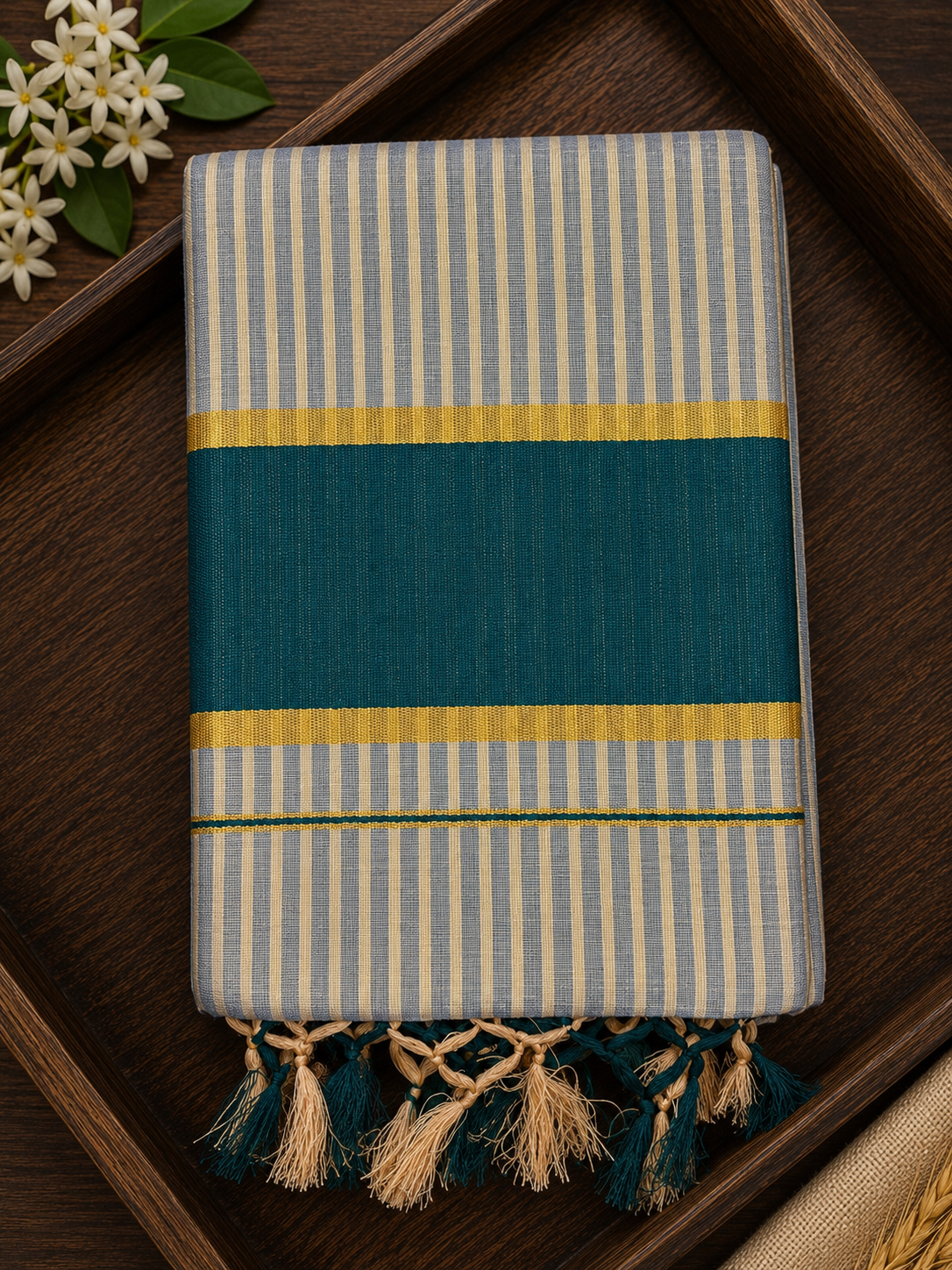 Elegant Tissue Saree with green Border and stripes - SRPKL043