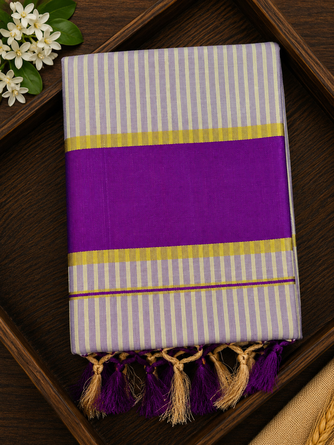 Elegant Tissue Saree with green Border and stripes - SRPKL043