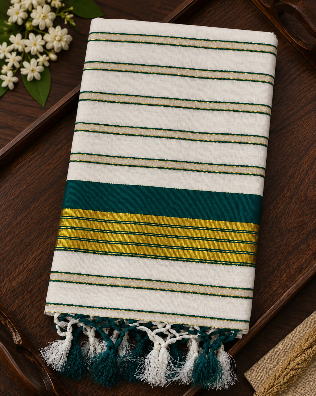 Multi Color Cotton Saree with Tussels - SRPKL035