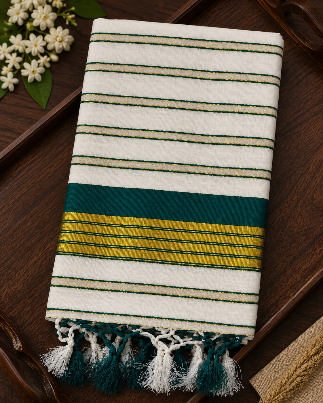 Multi Color Cotton Saree with Tussels - SRPKL035