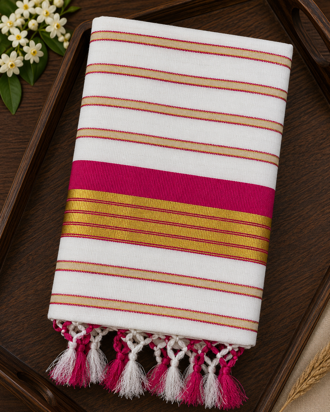 Multi Color Cotton Saree with Tussels - SRPKL035