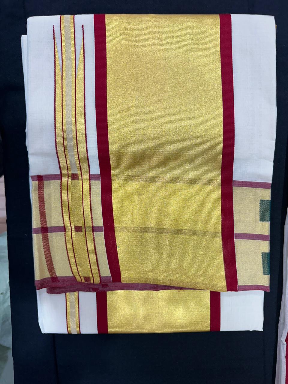 Pure Handloom Set Mundu (Mundu Neriyathum) – Maroon