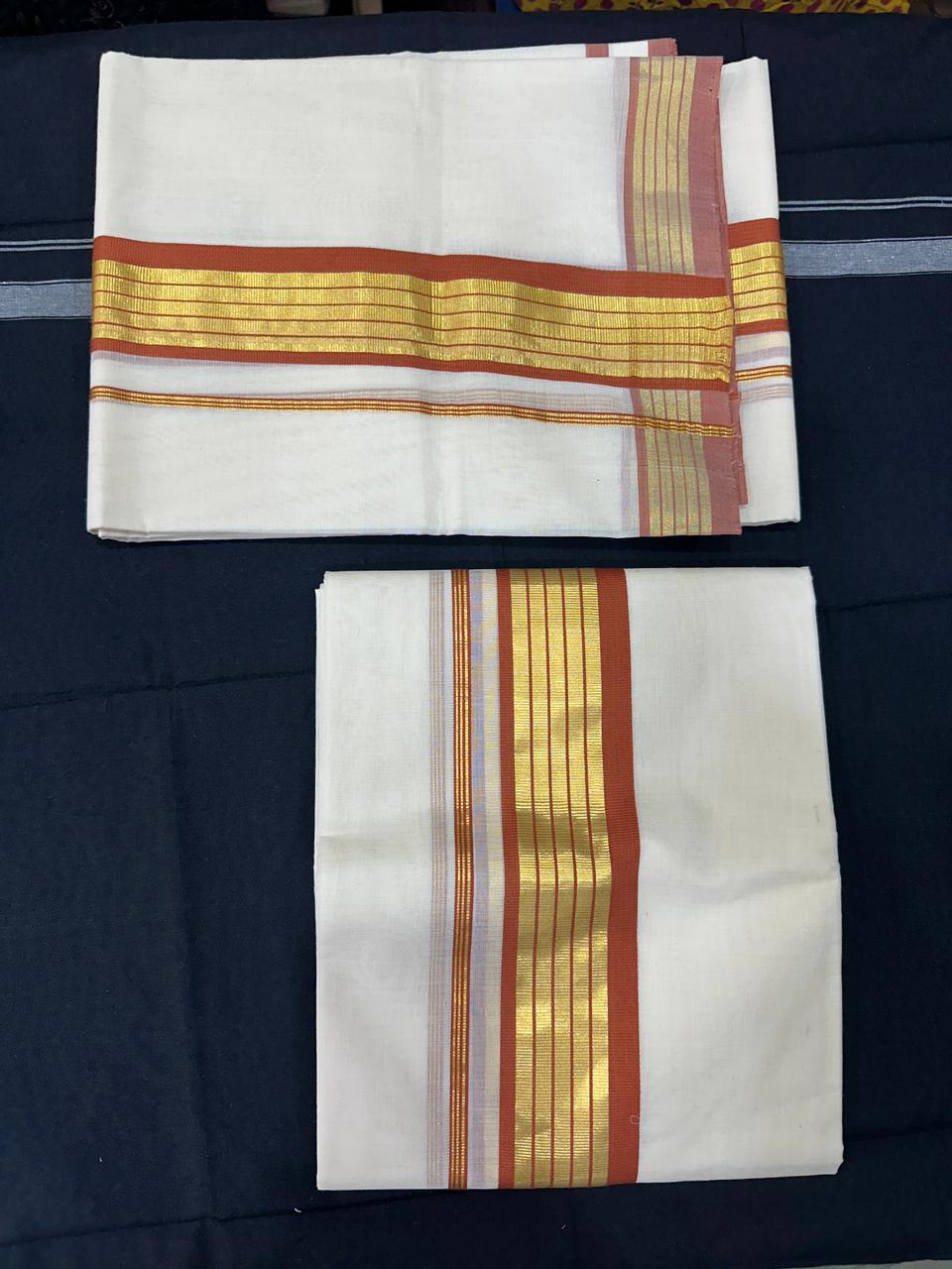 Pure Handloom Set Mundu (Mundu Neriyathum) – Orange