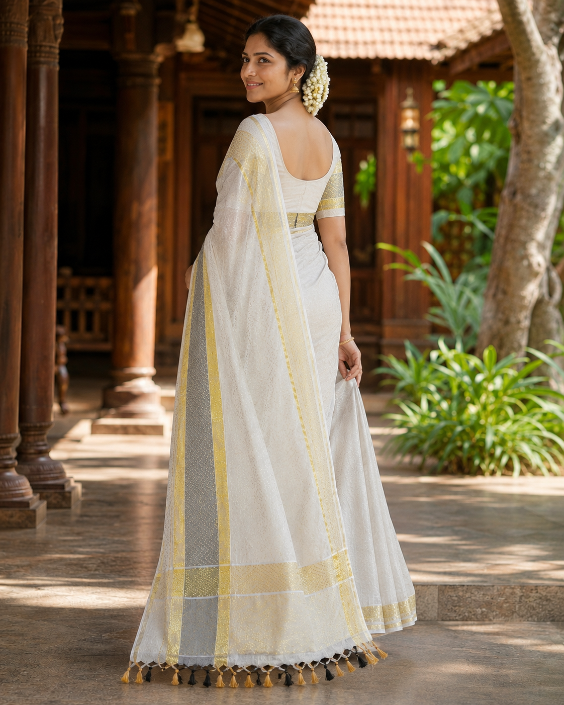 Elegant Kerala Tissue Kasavu Saree with Black Border