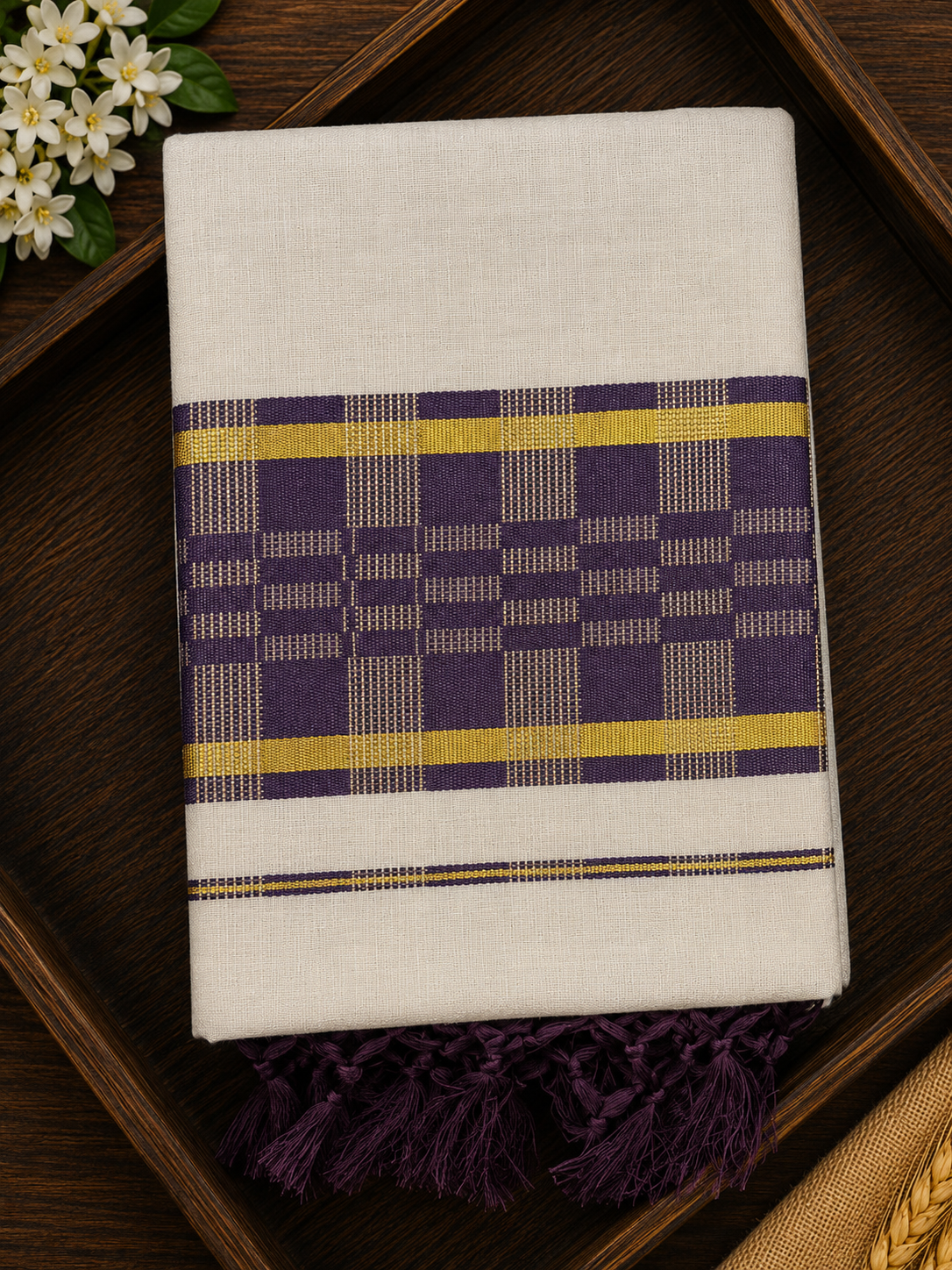 Elegant Tissue Saree with Deep blue border and Tassels