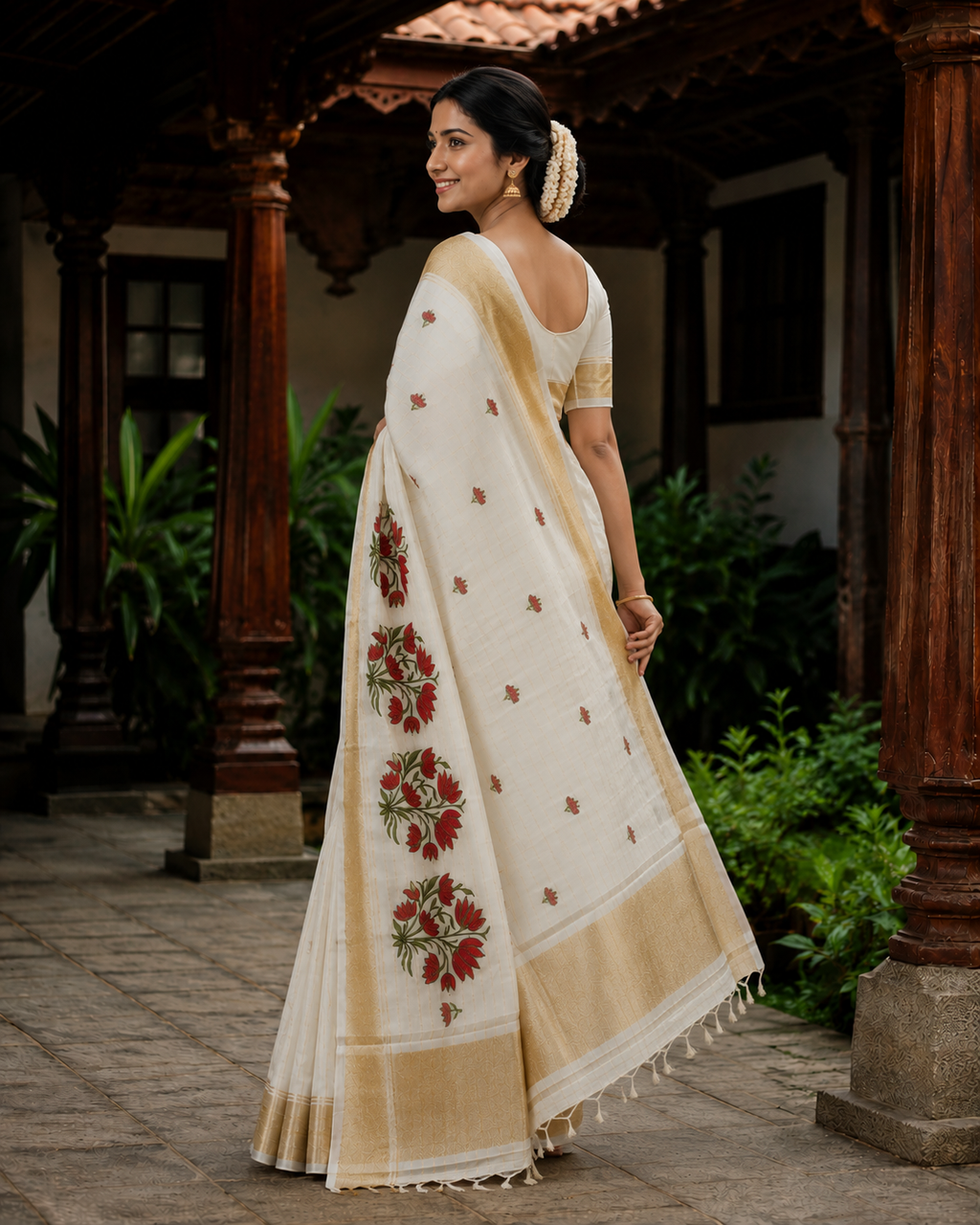 Elegant Tissue Saree with Floral Embroidery