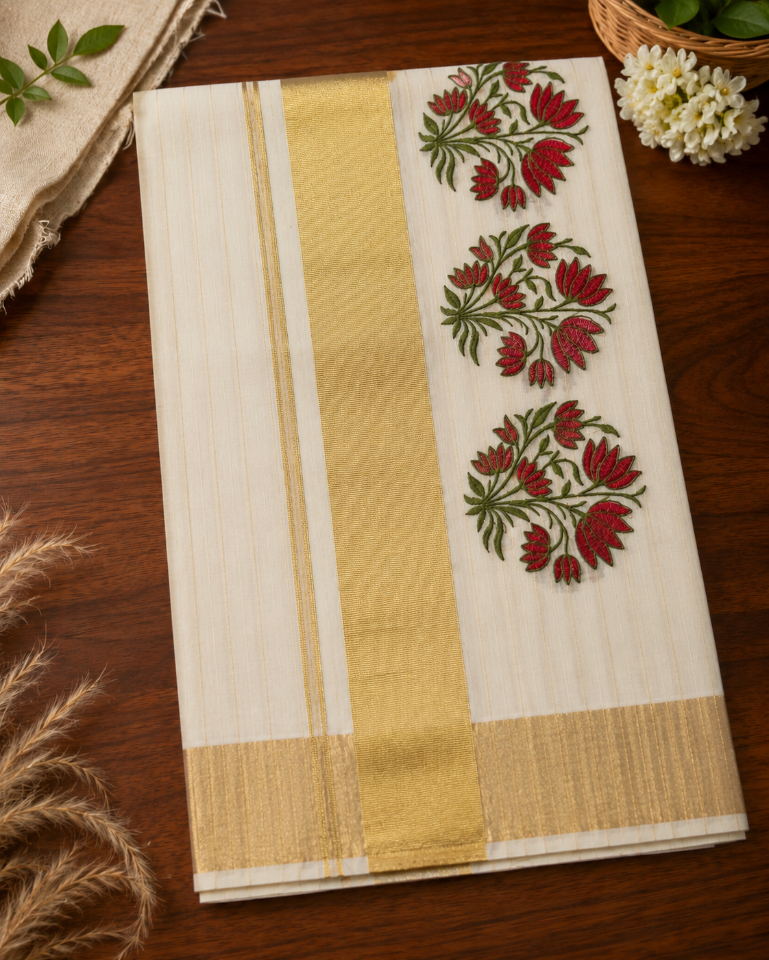 Elegant Tissue Saree with Floral Embroidery