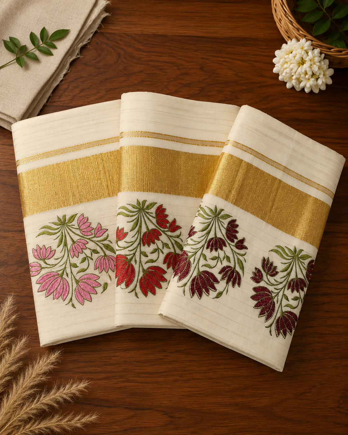 Elegant Tissue Saree with Floral Embroidery