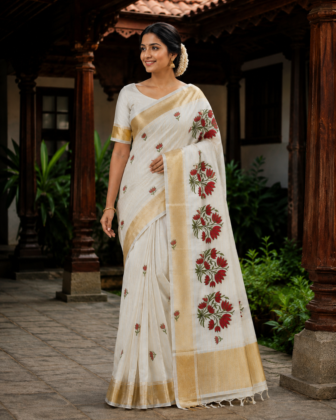 Elegant Tissue Saree with Floral Embroidery