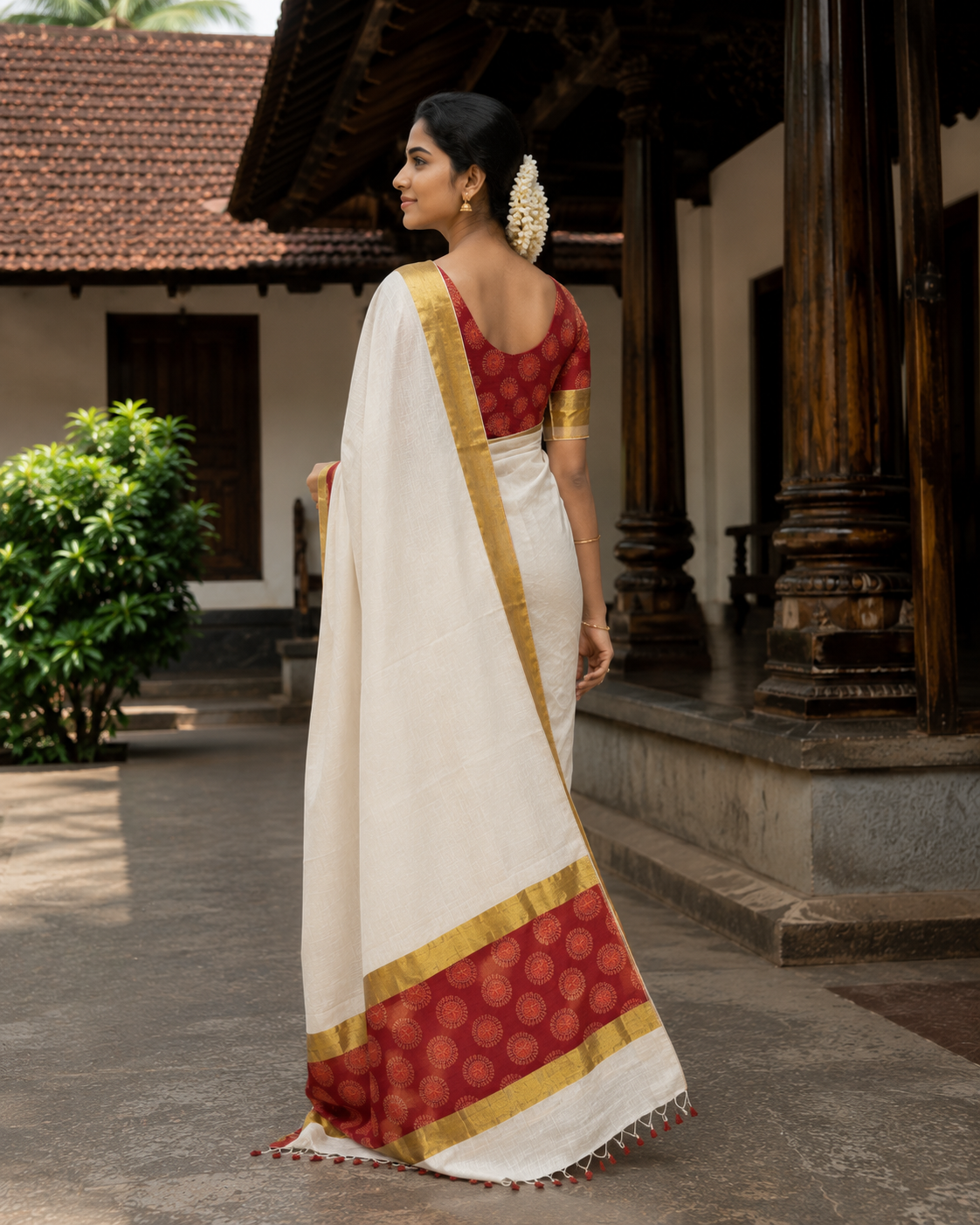Elegant Tissue Saree with Golden Stripes