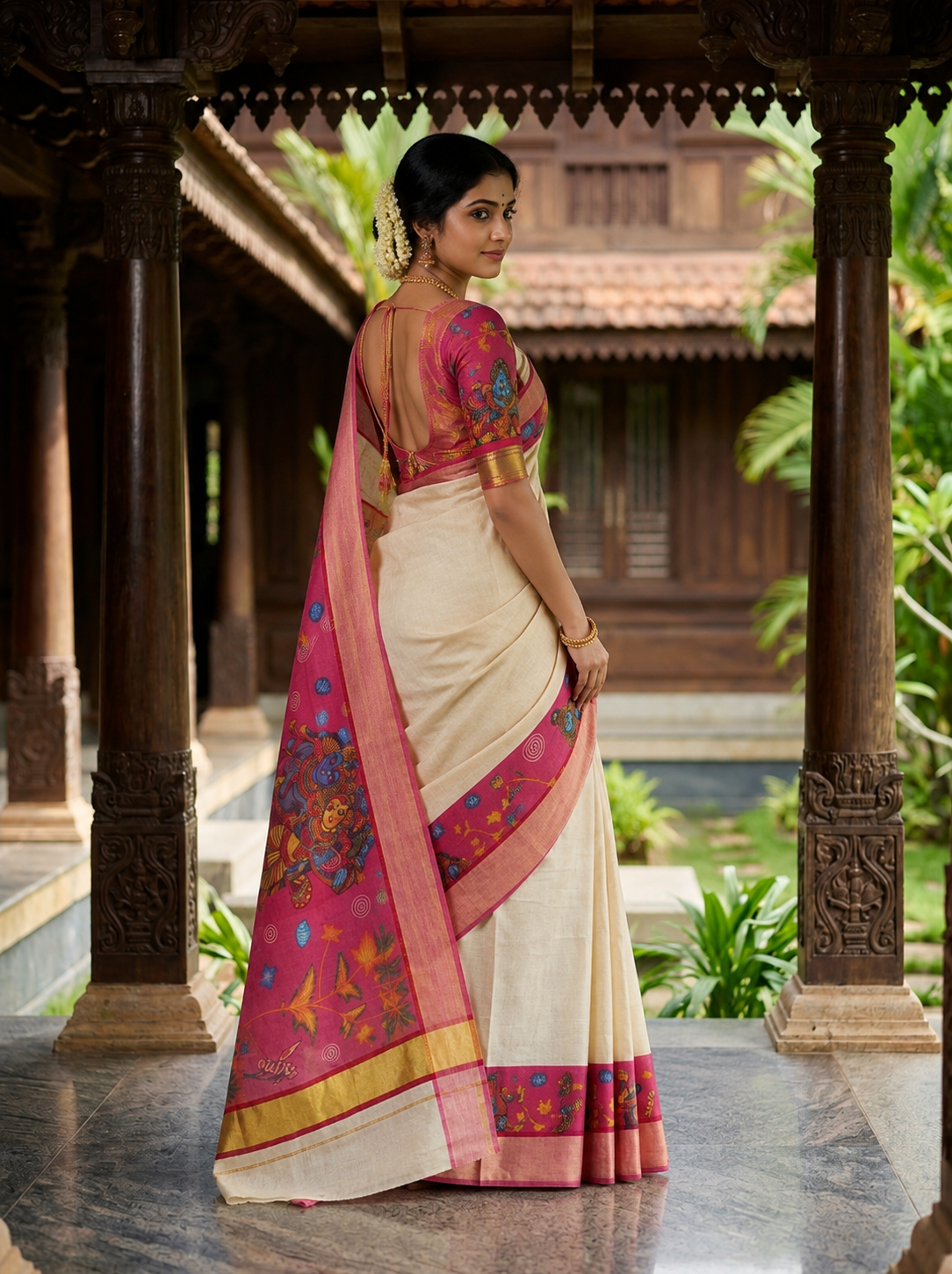 Elegant Tissue Saree with Krishna Radha Print