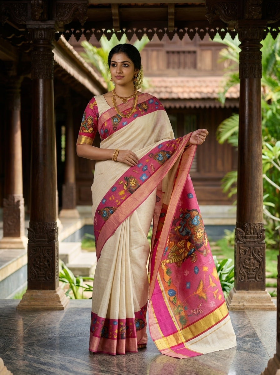 Elegant Tissue Saree with Krishna Radha Print