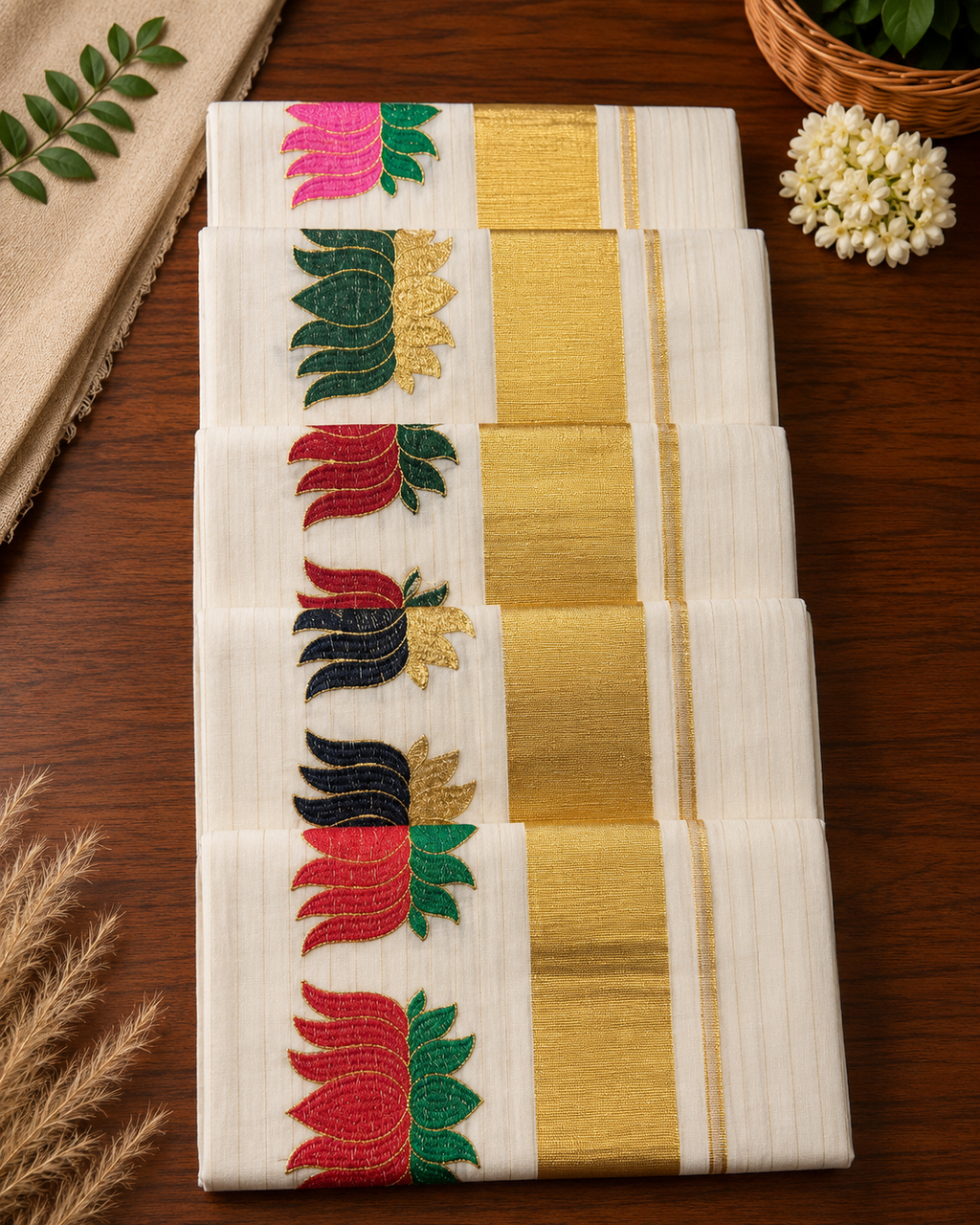 Elegant Tissue Saree with Lotus Thread Work