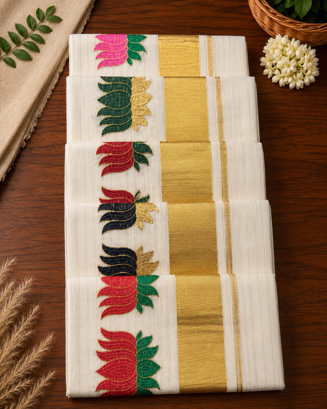 Elegant Tissue Saree with Lotus Thread Work