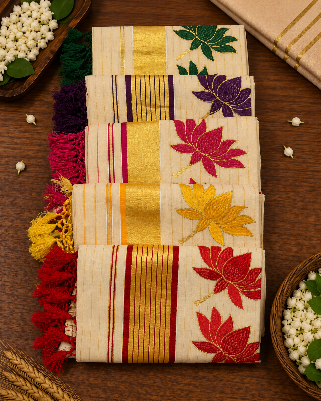 Elegant Tissue Tissue Saree with Green Floral Thread Work & Running Blouse