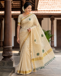 Elegant Tissue Tissue Saree with Green Floral Thread Work & Running Blouse