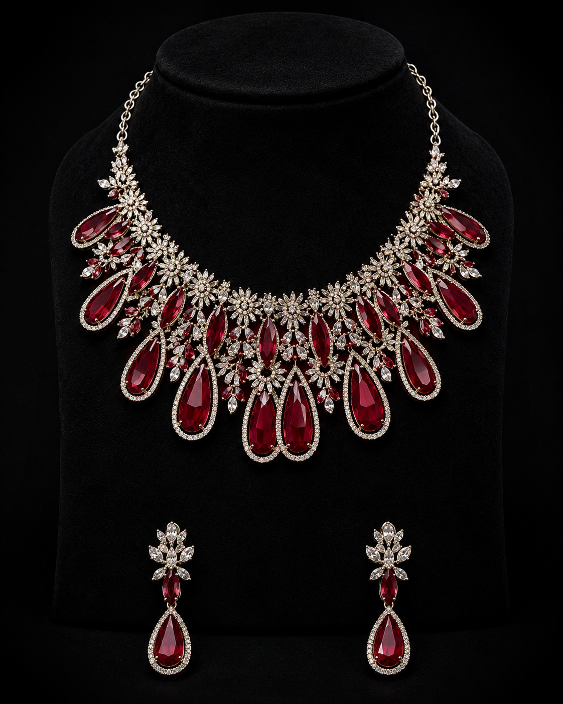 Emerald Bloom Statement Necklace & Earrings Set